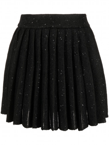 Black pleated knit mini skirt